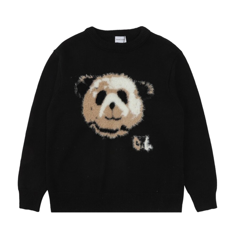 Charlie Luciano Black Panda Print Crew Neck Sweater